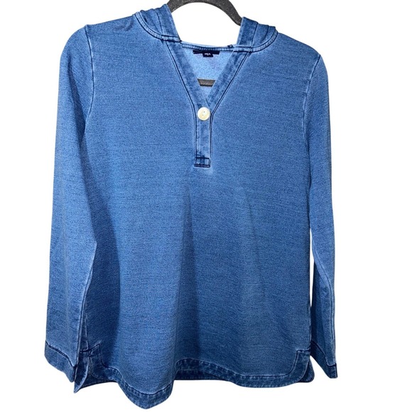 J. Jill Tops - J. Jill Indigo Blue Hooded Henley Pullover Top Small Long Sleeve Sweater